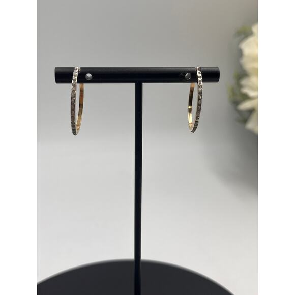 SLC Signed Vintage 14K Yellow Gold CZ Hoop Earrings 1”, 1.1 grams - Picture 3 of 12